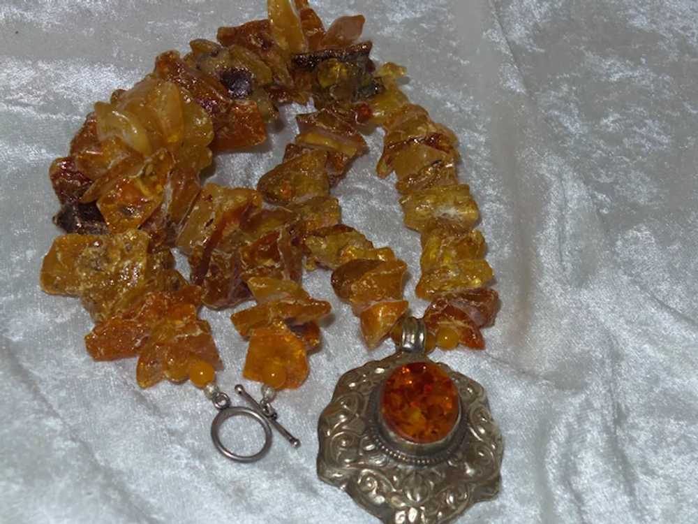 Large Baltic Amber Necklace with Nepal Pendant - image 6