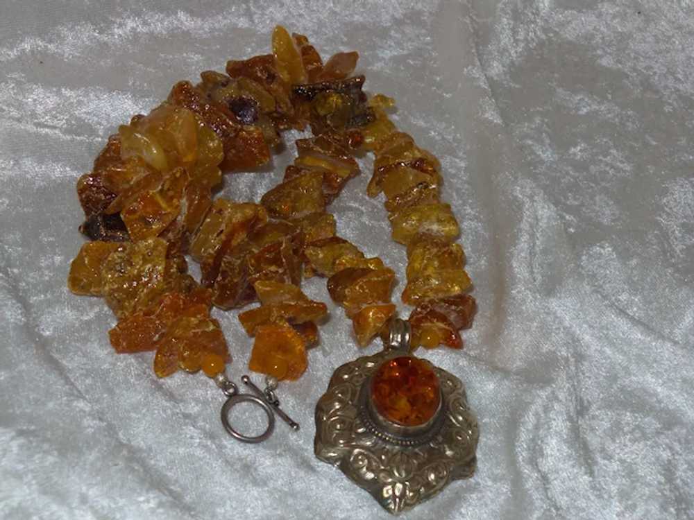 Large Baltic Amber Necklace with Nepal Pendant - image 8
