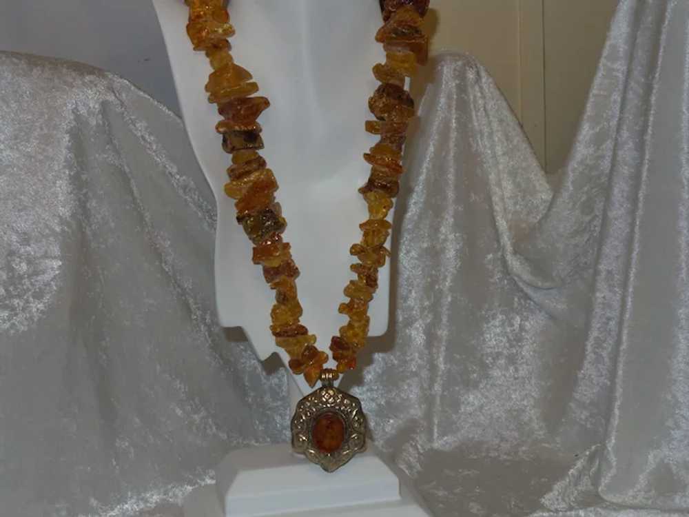 Large Baltic Amber Necklace with Nepal Pendant - image 9
