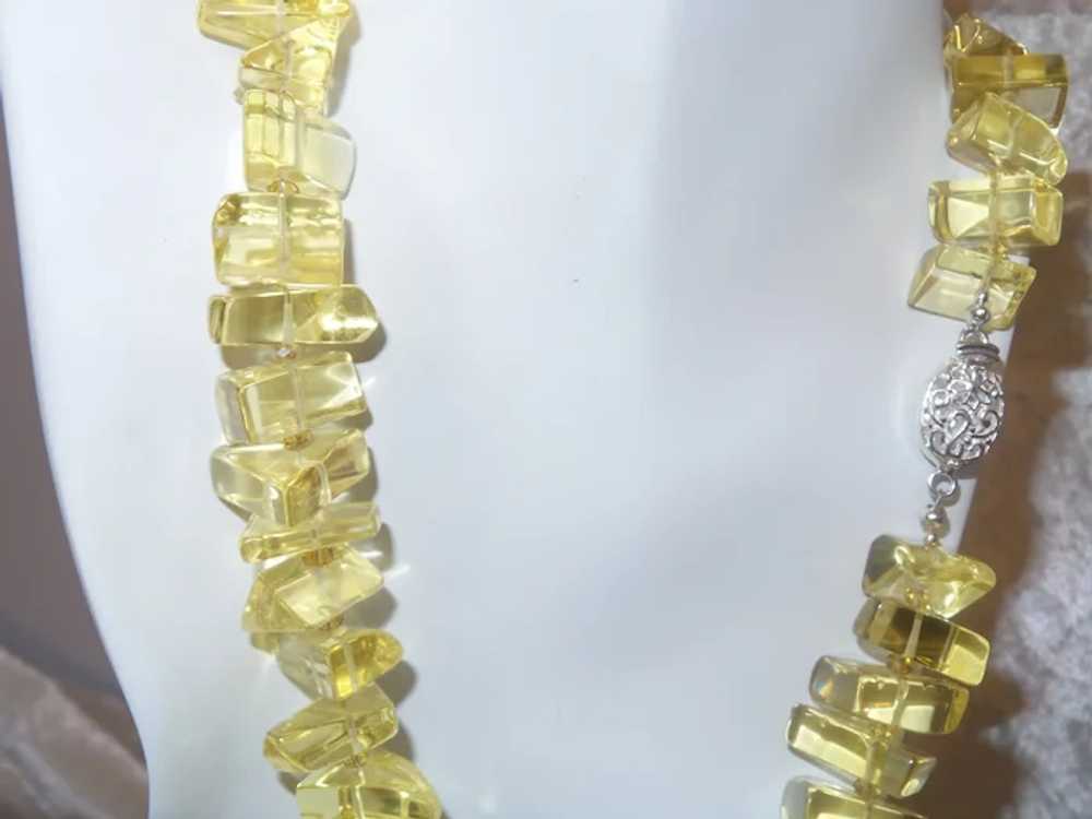 Yellow Beaded Necklace with Filigree Silver Plate… - image 7