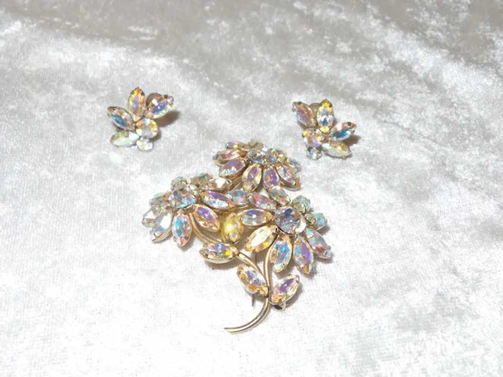 Signed Sherman Demi-Parure Aurora Borealis Brooch… - image 3