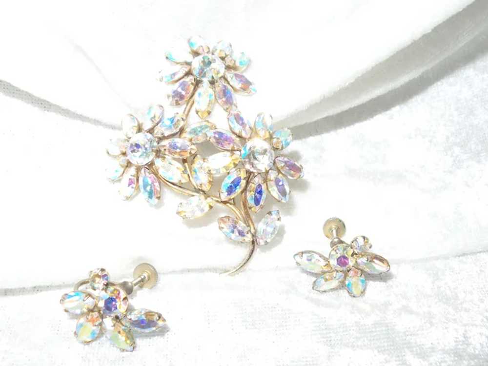 Signed Sherman Demi-Parure Aurora Borealis Brooch… - image 7