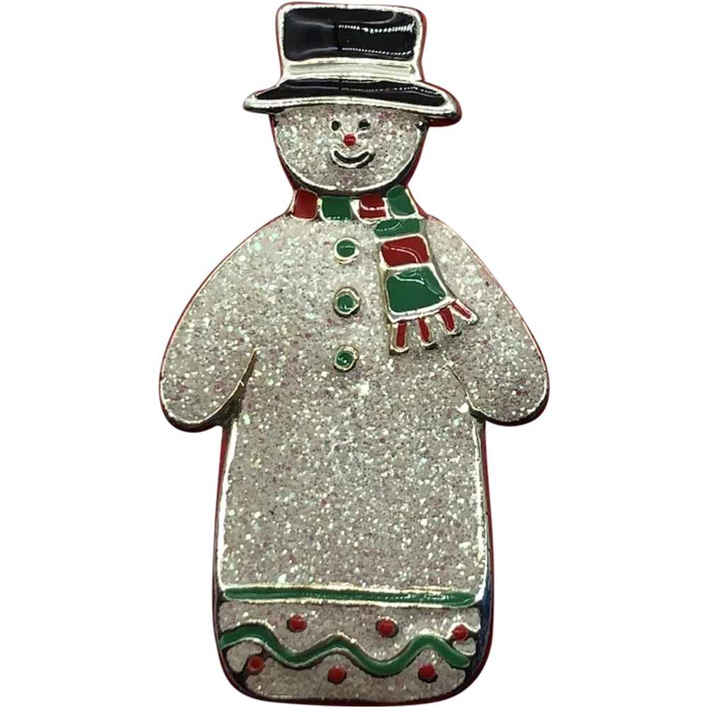 Vintage Numbered SFJ Enamel Snowman Pin - image 1