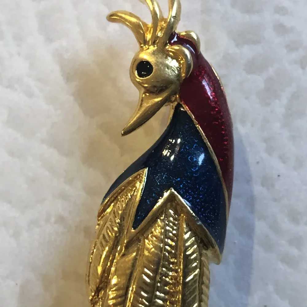 Vintage Cockatiel Bird Enamel Gold Tone Pin - image 3