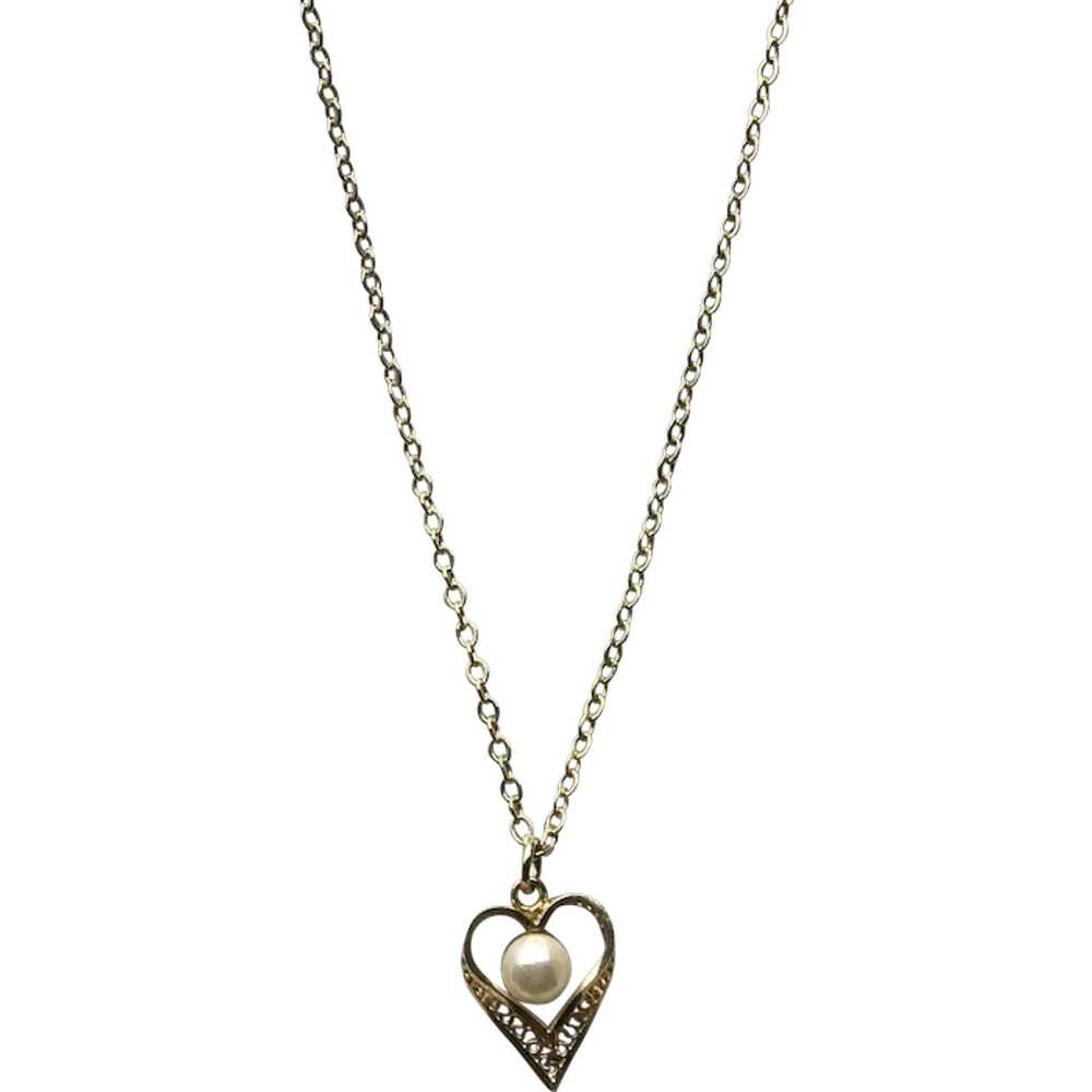 Gold Tone Sarah Coventry Heart & Simulated Pearl … - image 1