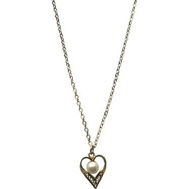 Gold Tone Sarah Coventry Heart & Simulated Pearl … - image 1