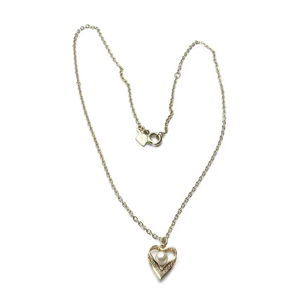 Gold Tone Sarah Coventry Heart & Simulated Pearl … - image 2