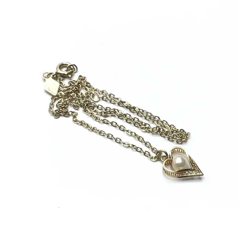 Gold Tone Sarah Coventry Heart & Simulated Pearl … - image 3