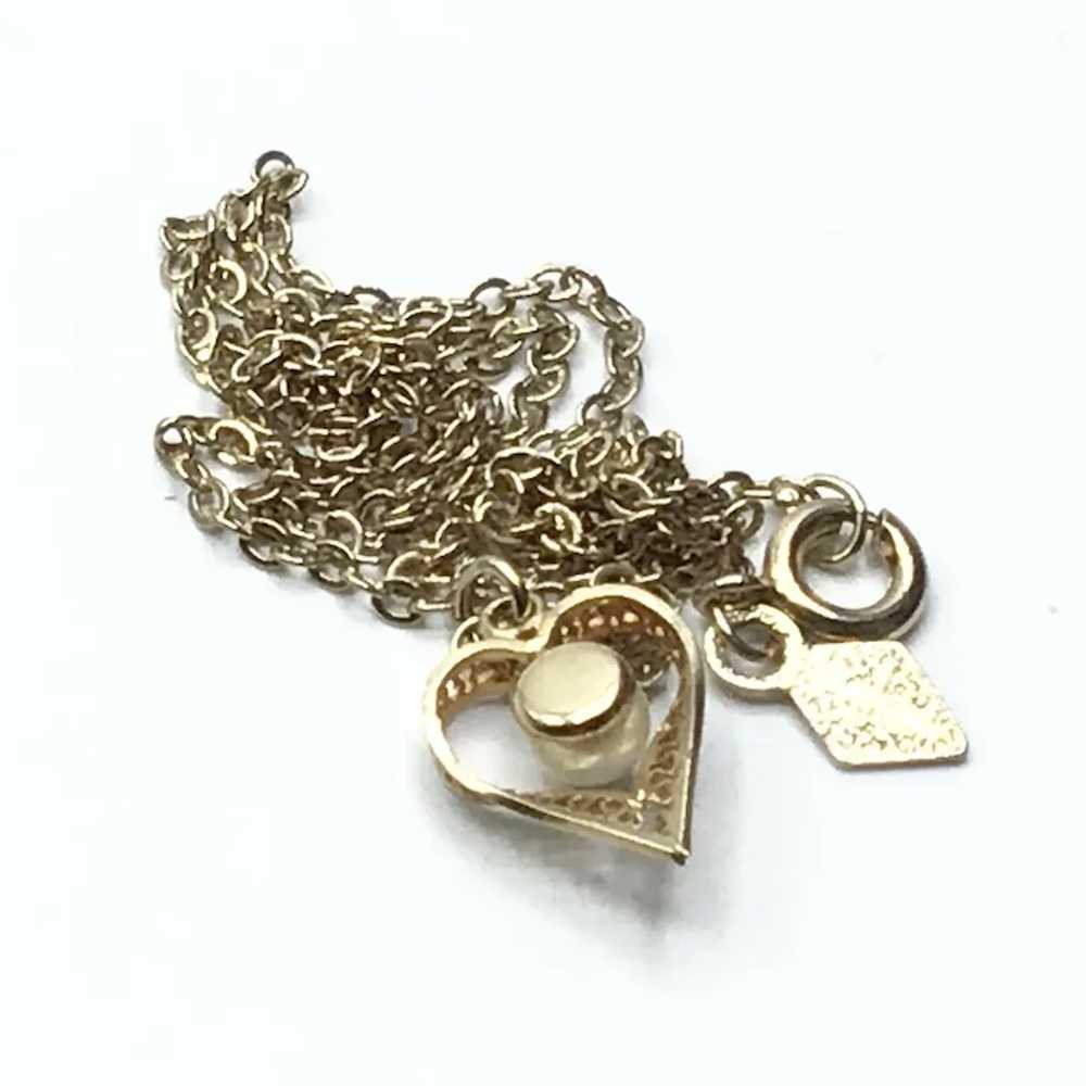 Gold Tone Sarah Coventry Heart & Simulated Pearl … - image 4