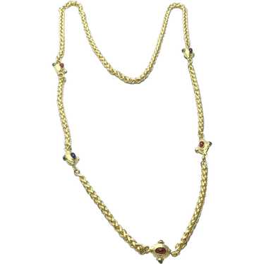 Gold Tone Faux Carnelian & Faux Emerald Necklace
