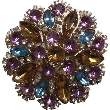 Gold Tone Multi Rhinestone Brooch