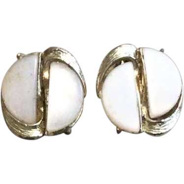 Gold Tone Faux MOP Clip Earrings - image 1