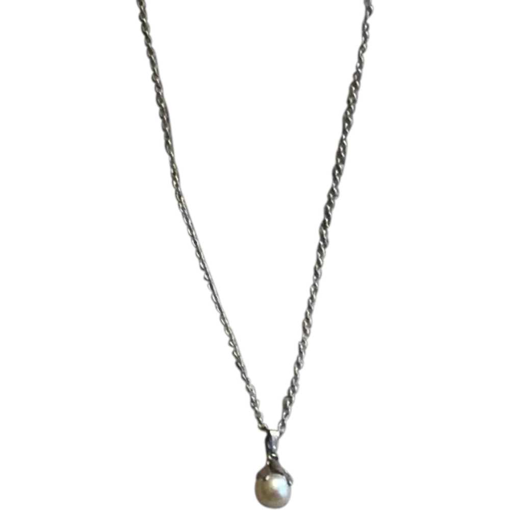 Silver Tone Faux Pearl Pendant Necklace - image 1