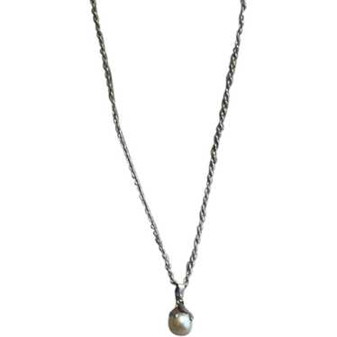 Silver Tone Faux Pearl Pendant Necklace - image 1