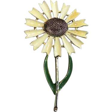 Gold Tone Enameled Sunflower Brooch - image 1