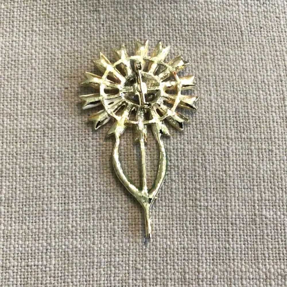 Gold Tone Enameled Sunflower Brooch - image 4