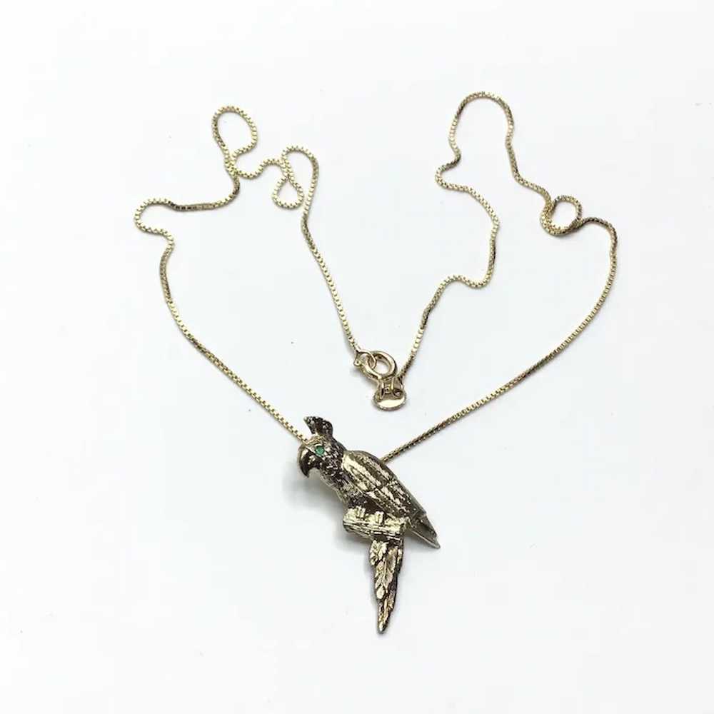 Gilt Silver Rhinestone Parrot Pendant Necklace - image 2