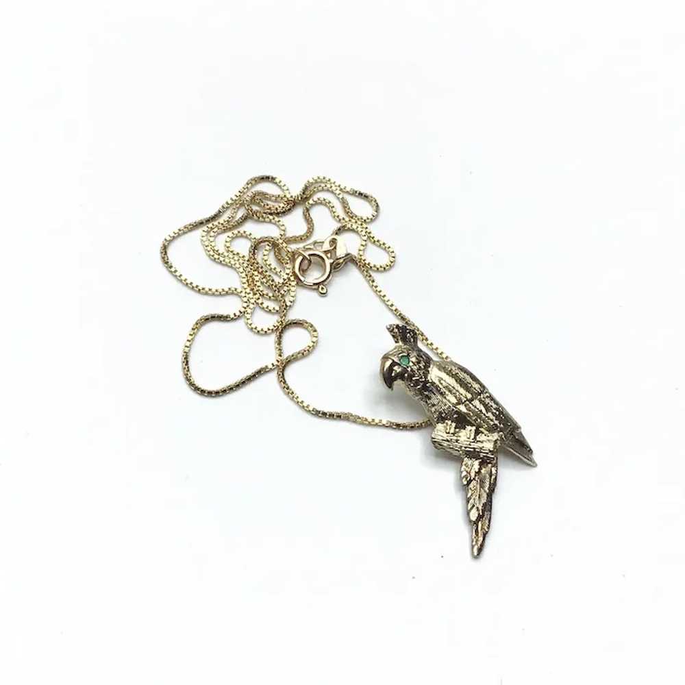 Gilt Silver Rhinestone Parrot Pendant Necklace - image 3