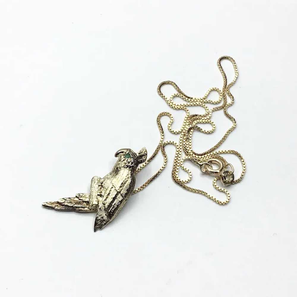 Gilt Silver Rhinestone Parrot Pendant Necklace - image 4