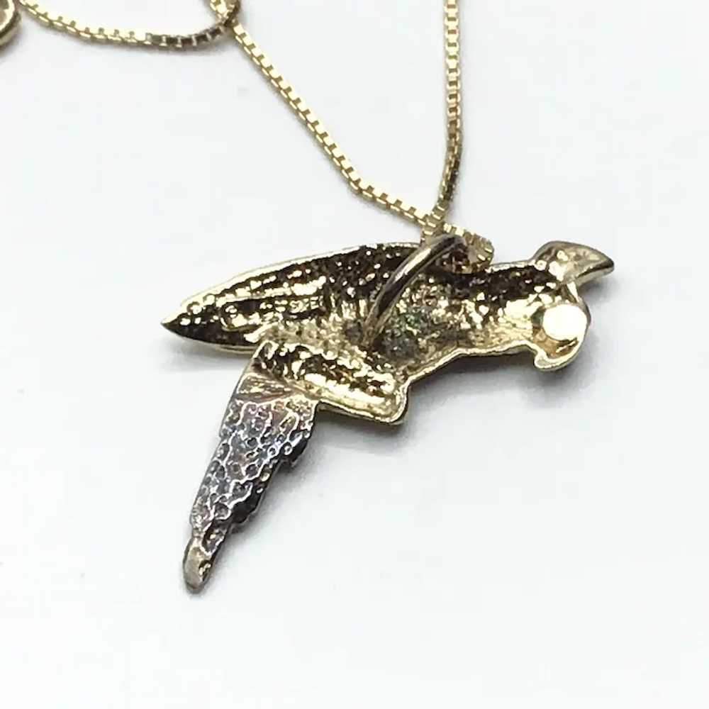 Gilt Silver Rhinestone Parrot Pendant Necklace - image 6