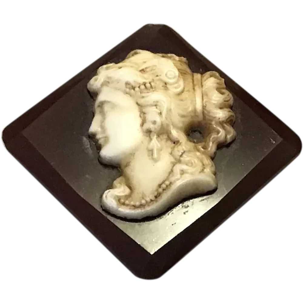 Faux Cameo Celluloid Brooch - image 1