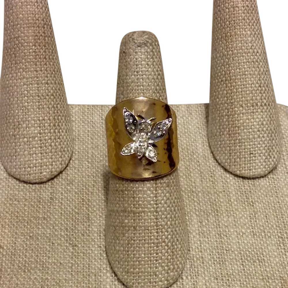 18K HGE Rhinestone Butterfly Ring 6 1/2 - image 1