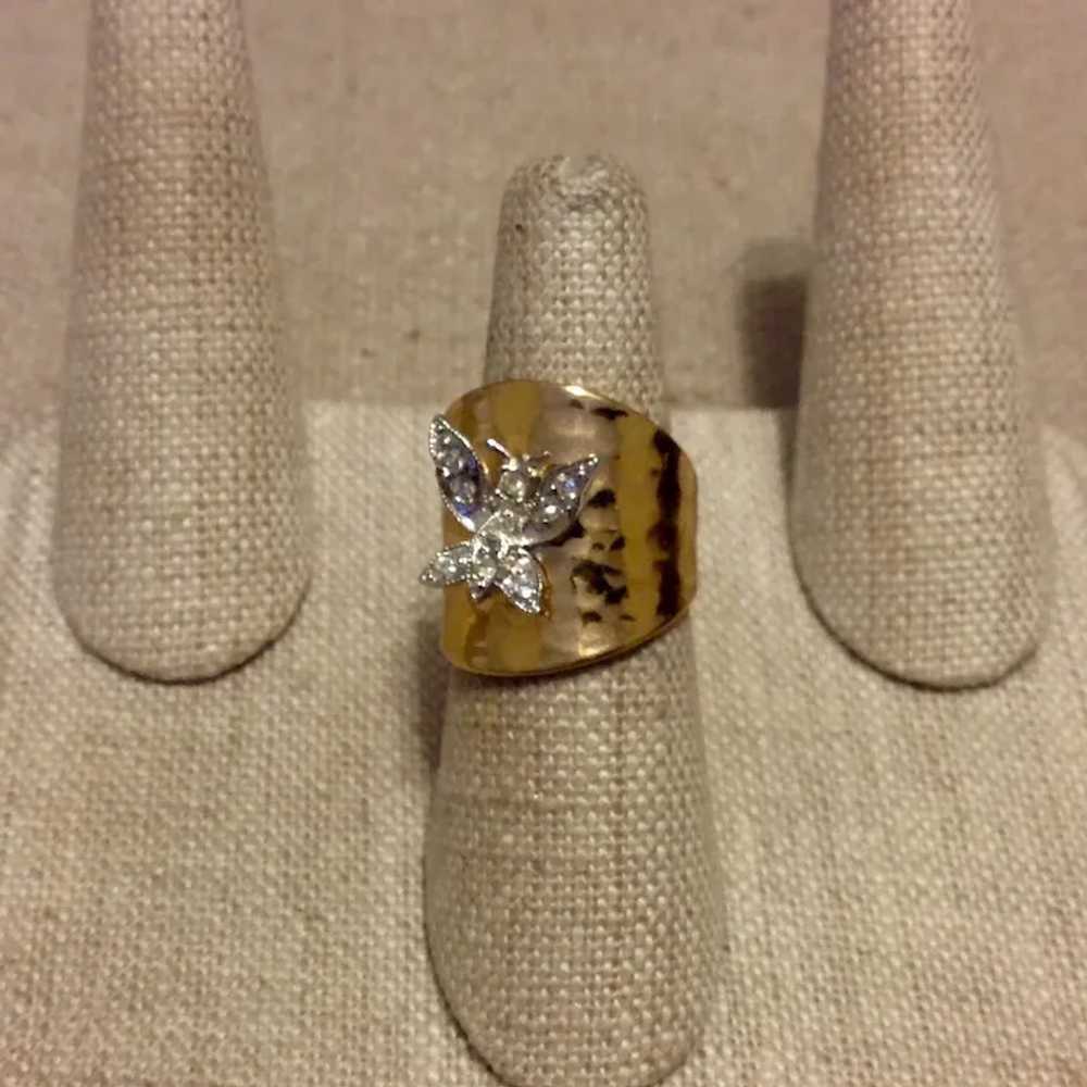 18K HGE Rhinestone Butterfly Ring 6 1/2 - image 2