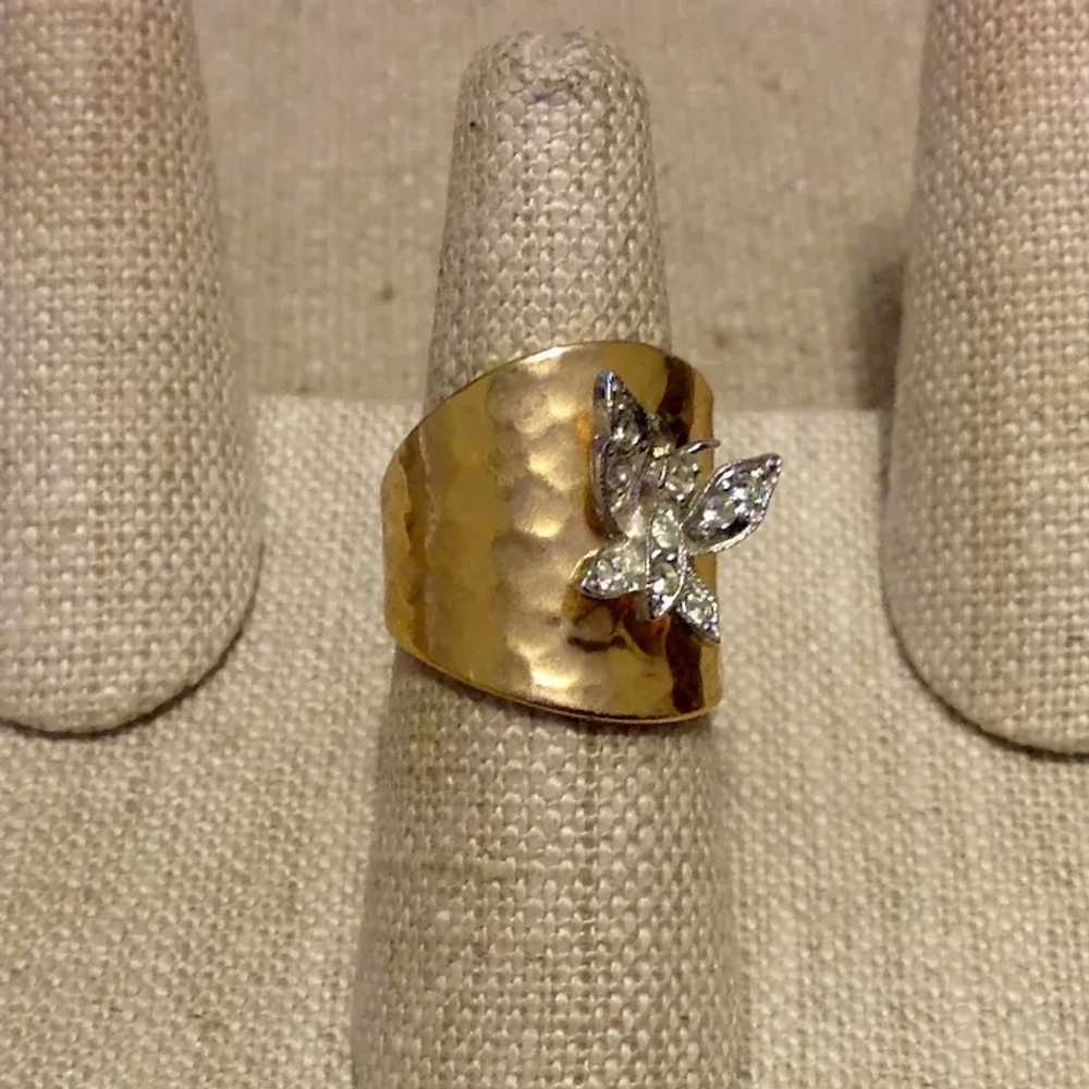 18K HGE Rhinestone Butterfly Ring 6 1/2 - image 3