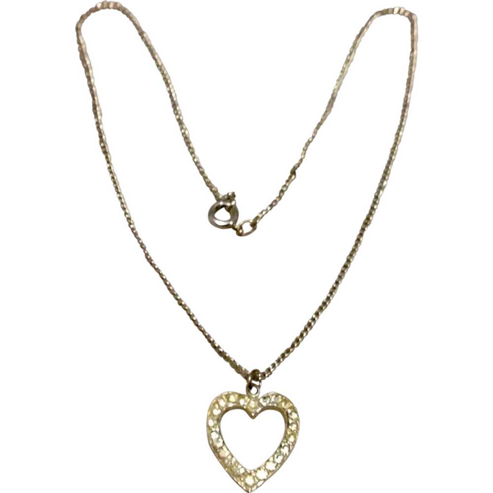 Silver Tone Rhinestone Heart Pendant Necklace - image 1