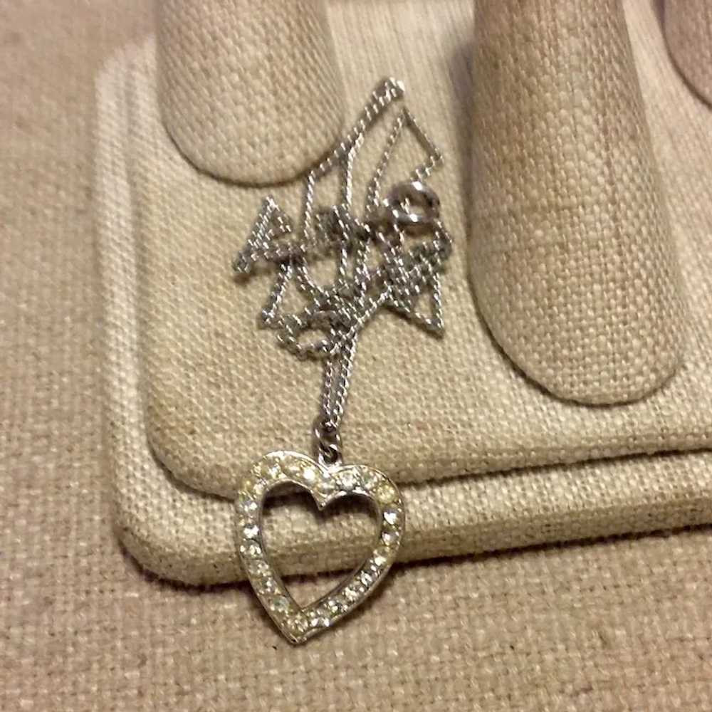 Silver Tone Rhinestone Heart Pendant Necklace - image 2