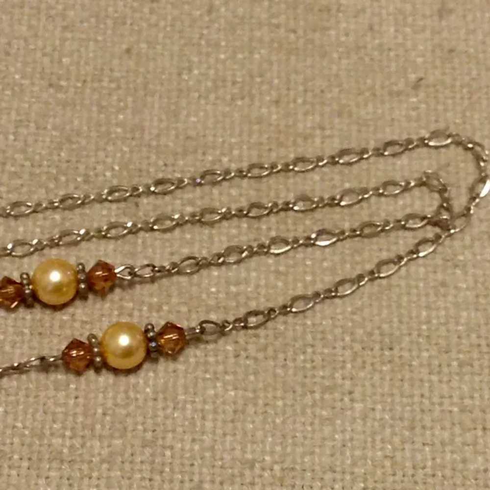 Sterling Faux Pearl Yellow Crystal Y Necklace - image 5