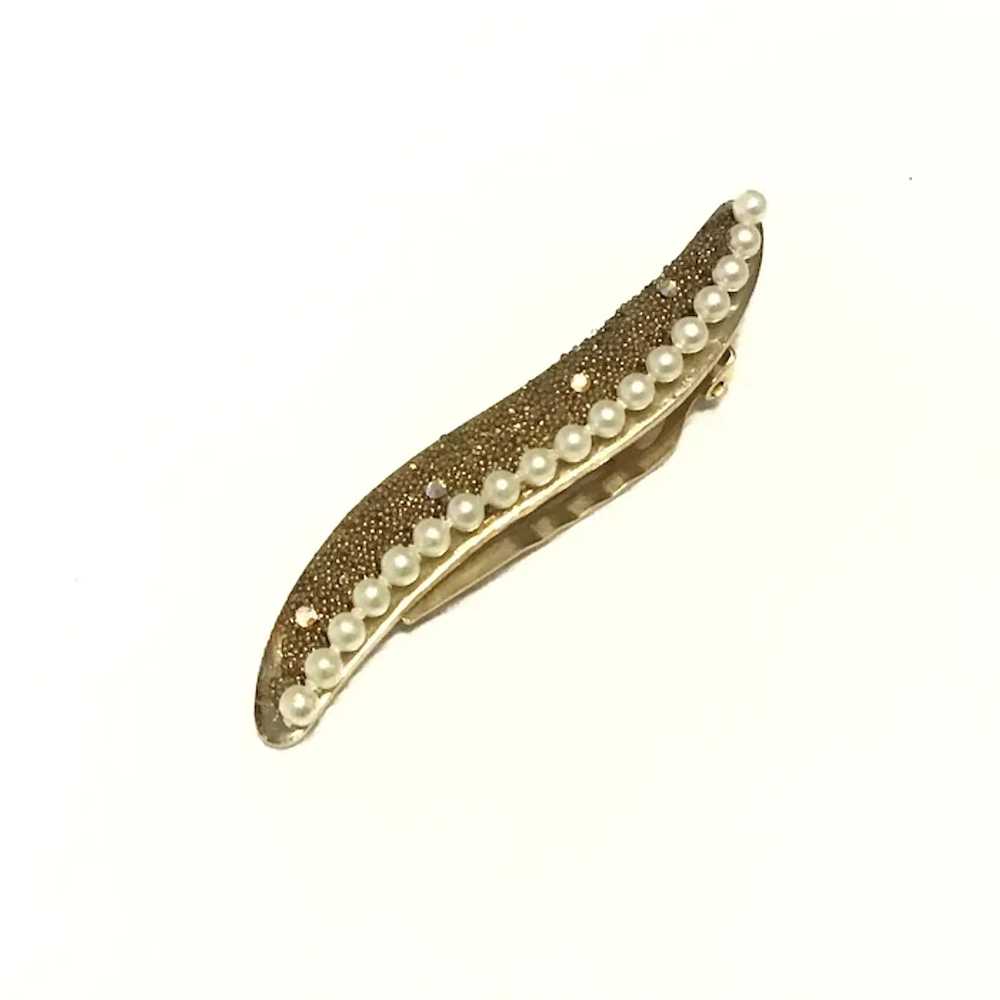 Gold Tone Pearl & Rhinestone Hair Clip - image 3