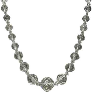 Silver Tone Clear Faceted Crystal Bead Necklace - image 1