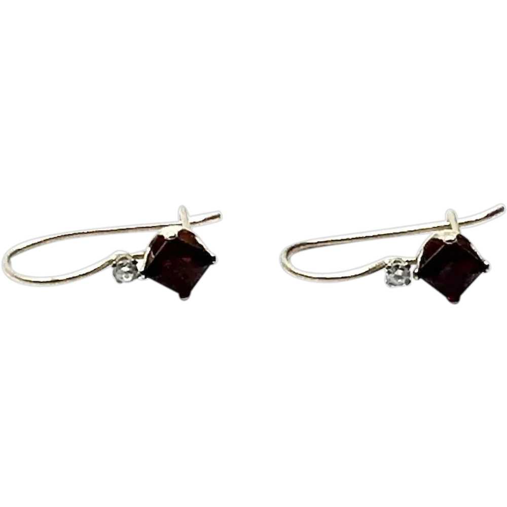 10K Gold Clear & Ruby Red CZ Drop Pierced Earrings - image 1