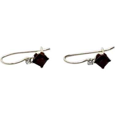 10K Gold Clear & Ruby Red CZ Drop Pierced Earrings - image 1