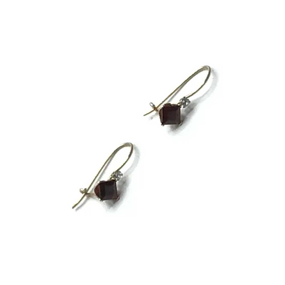 10K Gold Clear & Ruby Red CZ Drop Pierced Earrings - image 3