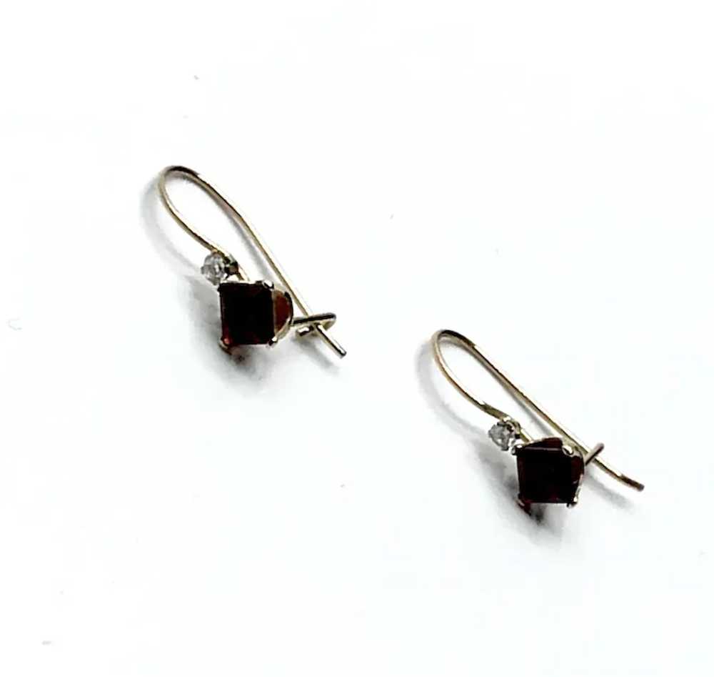 10K Gold Clear & Ruby Red CZ Drop Pierced Earrings - image 4