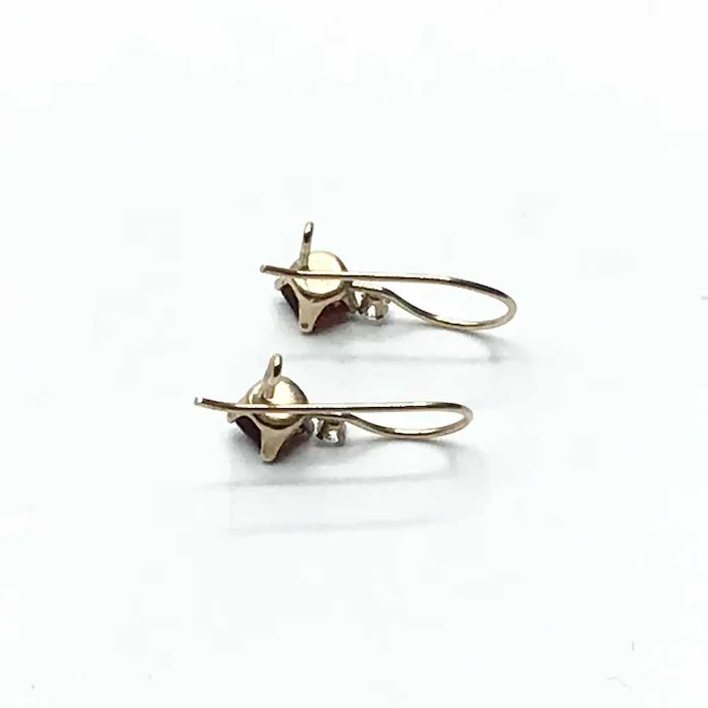 10K Gold Clear & Ruby Red CZ Drop Pierced Earrings - image 5