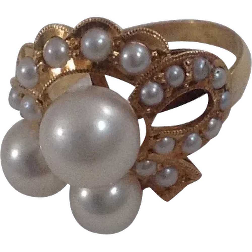 14 K Gold Cultured Pearl Ring - image 1