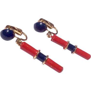 Vintage Red & Black Enamel Dangle Earrings - image 1