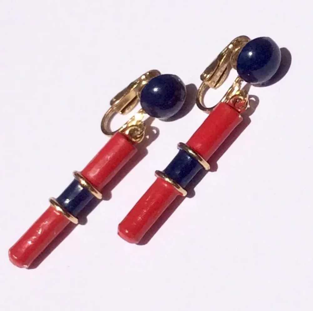 Vintage Red & Black Enamel Dangle Earrings - image 2