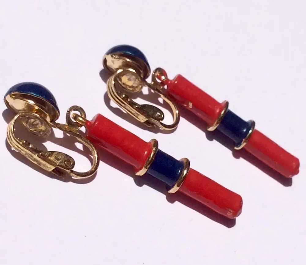 Vintage Red & Black Enamel Dangle Earrings - image 3