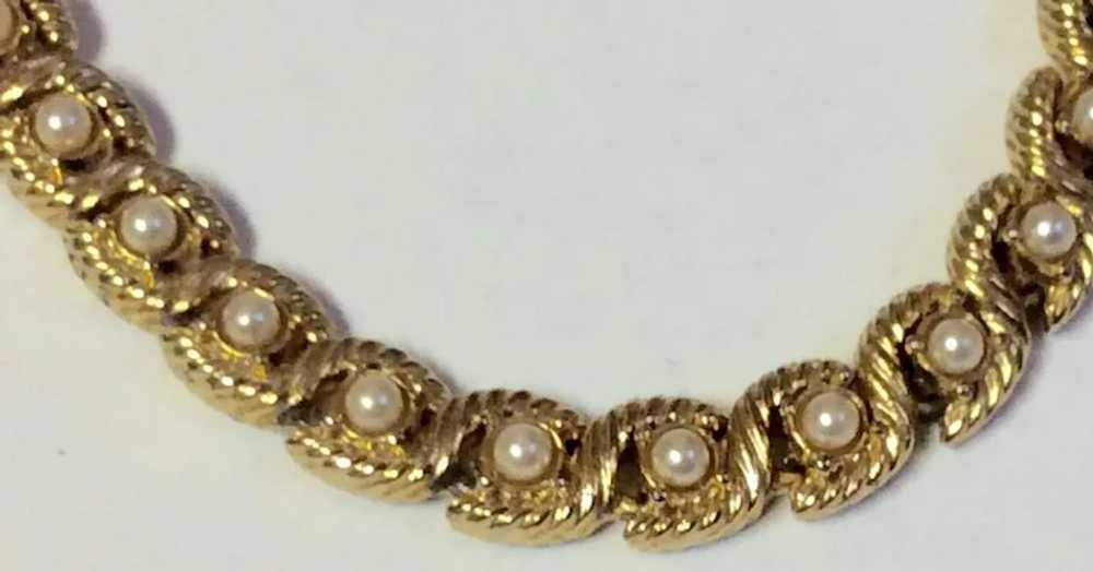Gold Tone Faux Pearl Bracelet - image 2