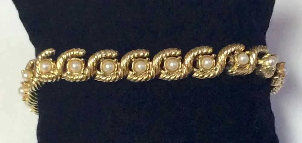 Gold Tone Faux Pearl Bracelet - image 3