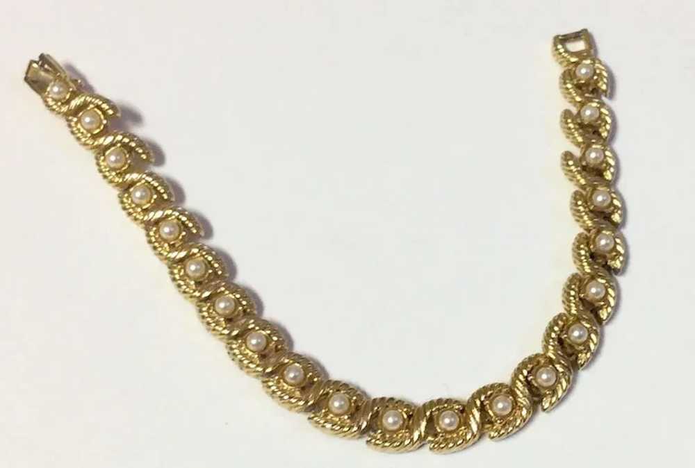 Gold Tone Faux Pearl Bracelet - image 4
