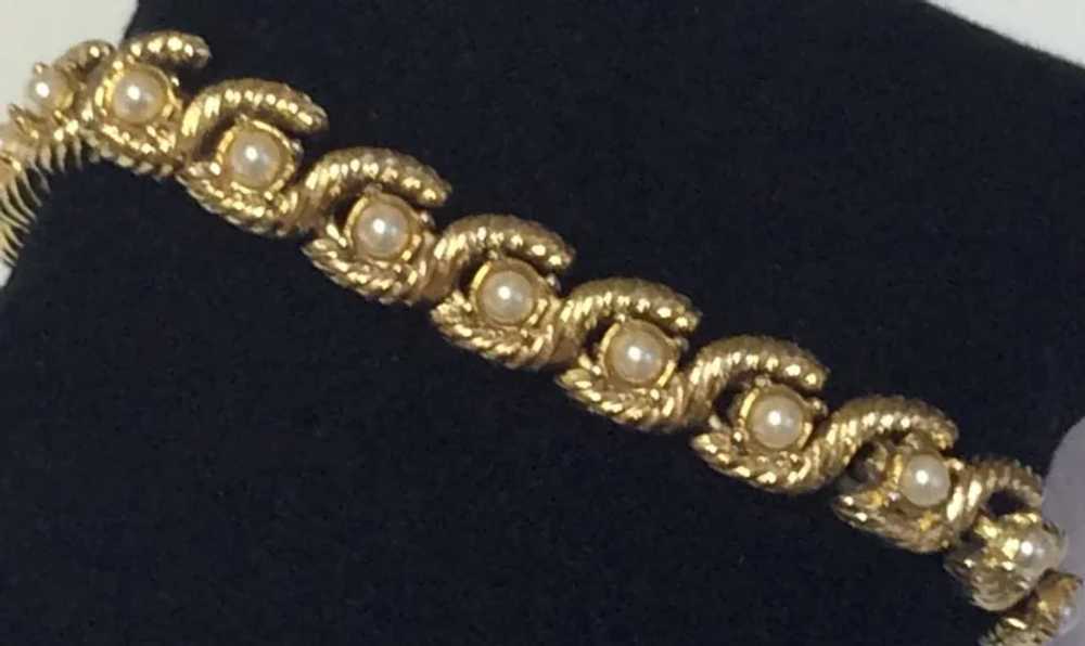 Gold Tone Faux Pearl Bracelet - image 6