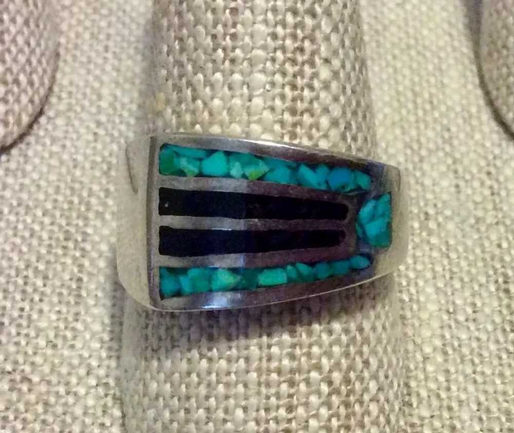 Black Onyx Turquoise Ring Size 11 - image 2