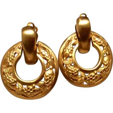 Gold Tone Floral Clip Earrings - image 1