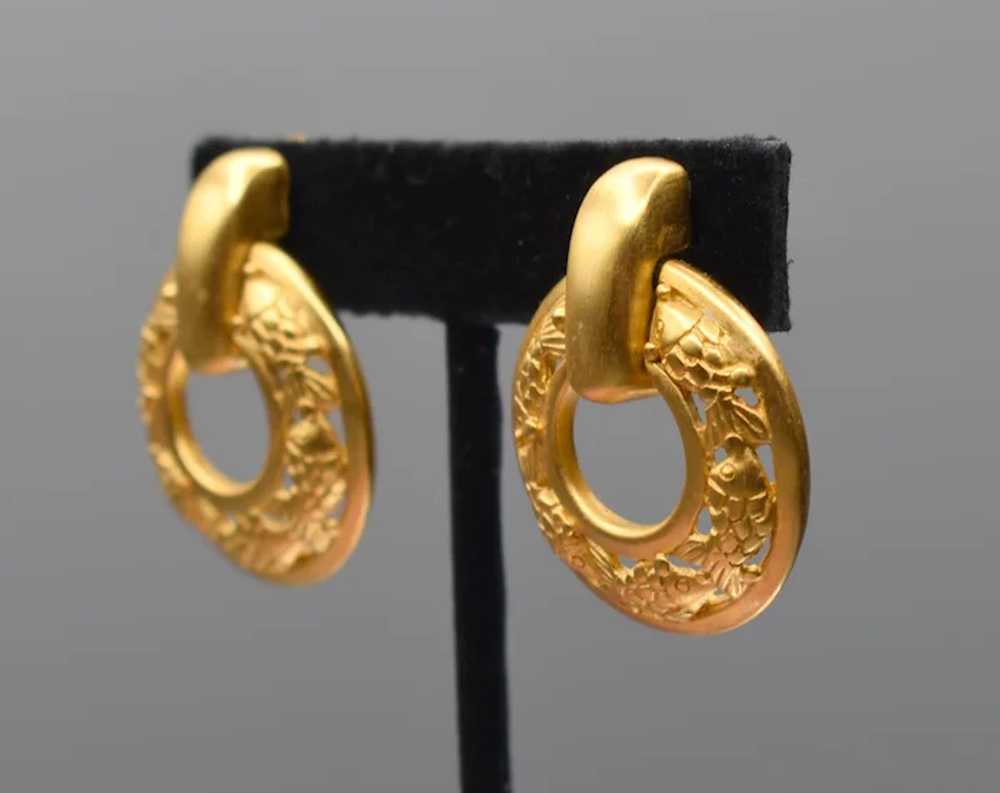Gold Tone Floral Clip Earrings - image 3