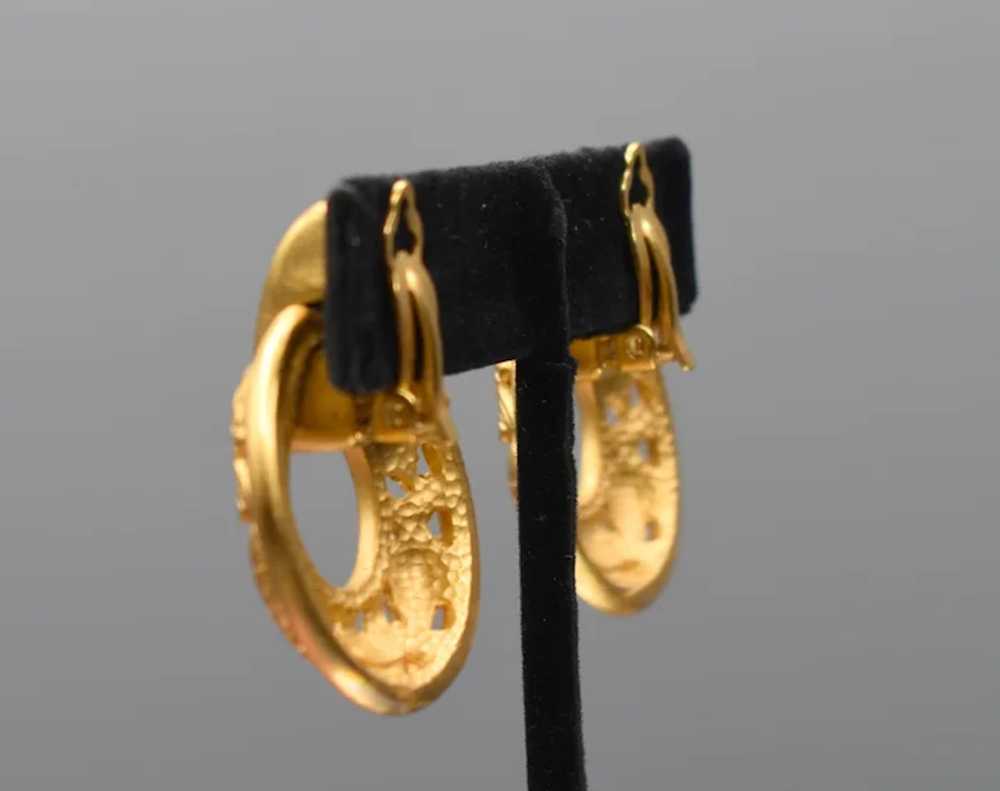 Gold Tone Floral Clip Earrings - image 4